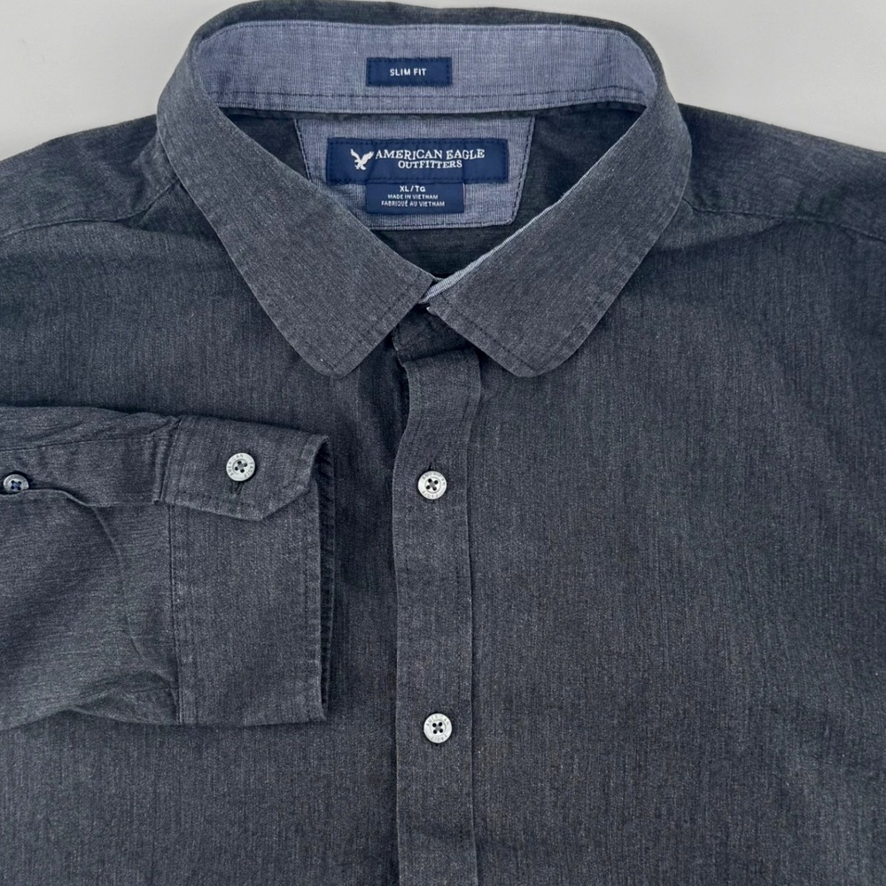 American Eagle Men's Xl Slim Fit Button Down Shirt Dark Gray Long Sleeve Cotton